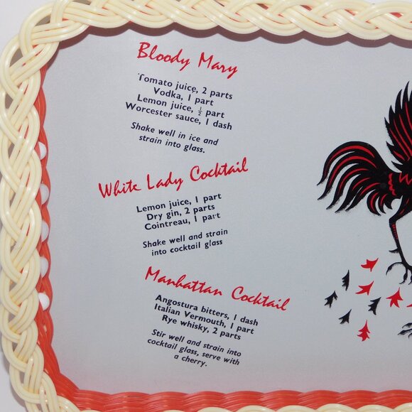 VTG Retro 60's Vinyl Roster Bird Kitschy Cocktail serving Recipe tray 16" x 20" - Picture 3 of 10